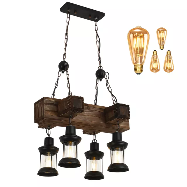 LED Chandelier Pendant Lighting Fixture Wooden Ceiling Light Hanging Lamp Rustic