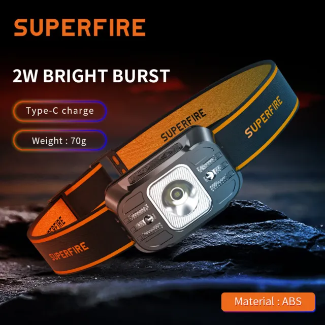 SUPERFIRE Super Bright Headlamp Rechargeable Type-C LED Outdoor Torch Camping