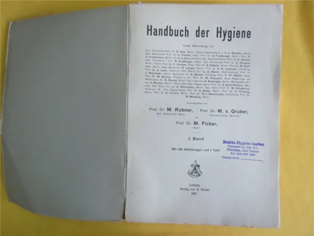 Handbuch der Hygiene 1. Band - M. Rubner M. v. Gruber M. Ficker - 1911 Hirzel