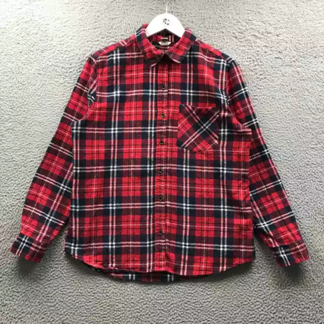 Forever 21 Flannel Button Up Shirt Men's Large L Long Sleeve Plaid Pocket Red