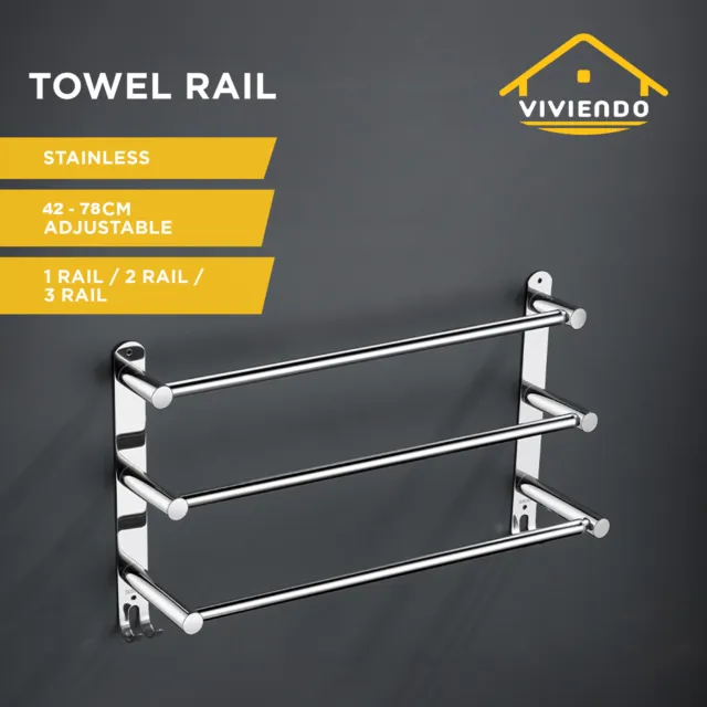 Viviendo Stylish Stainless Steel Adjustable Bathroom Towel Rack Rail Holder with
