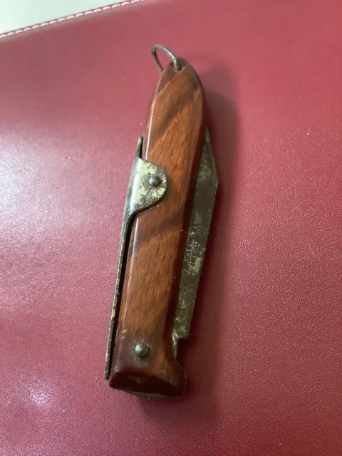 VINTAGE RARE OKAPI Wooden Handle FOLDING POCKET KNIFE RING LOCK MADE IN GERMANY