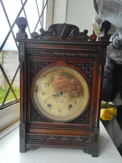 SUPERB ANTIQUE MAHOGANY ARTS & CRAFTS WINTERHALDER & HOFMEIER MANTEL CLOCK c1890