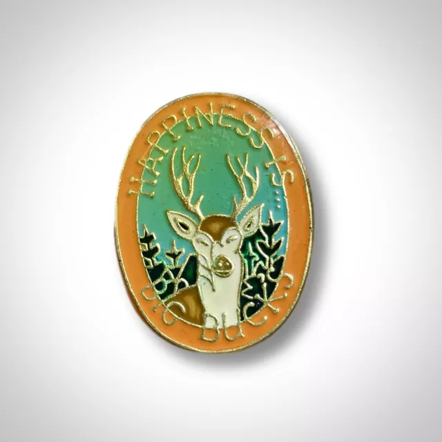 Vintage Whitetail Deer Enamel Pin "Happiness is Big Bucks" - Unique Collectible!