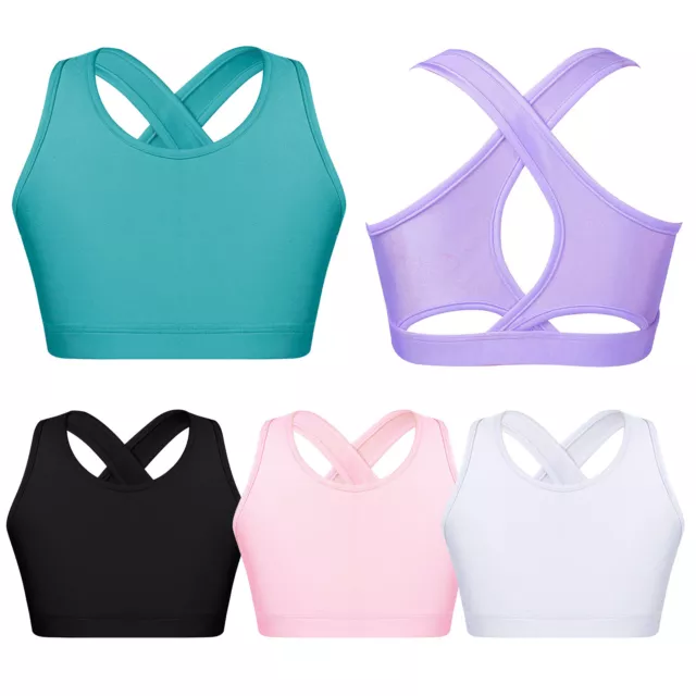 Kids Girls Basic Sports Bra Sleeveless Crisscross Keyhole Back Dance Crop Tops