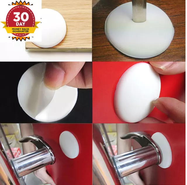 UK 4 White Wall Protector Self Adhesive Rubber Door Stopper Handle Bumper Guard