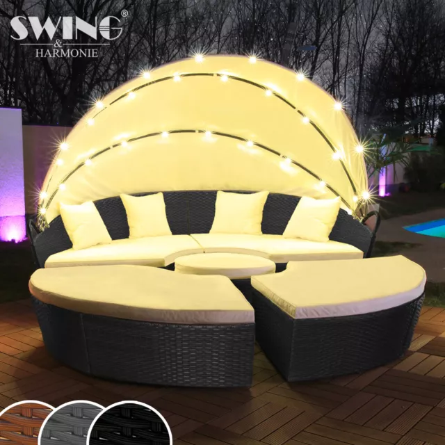 LED - Sonneninsel Rattan Lounge Gartenliege Polyrattan Sitzgruppe Liege Insel