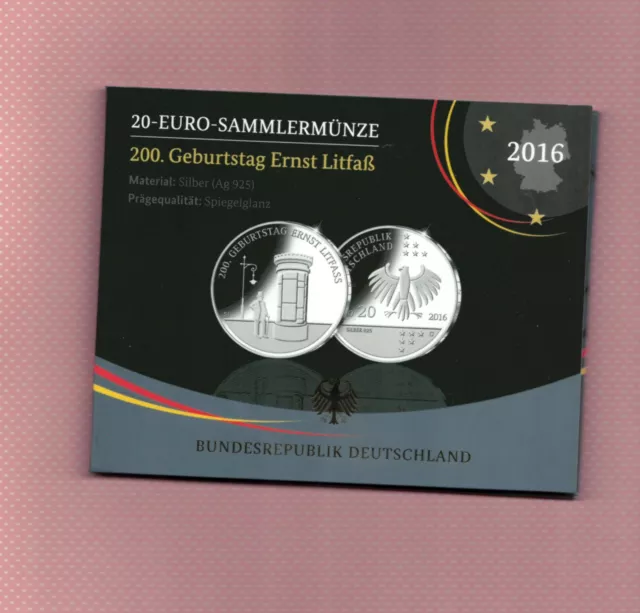 20 Euro Silber Litfaß 2016 im Originalfolder ohne Folienverpackung