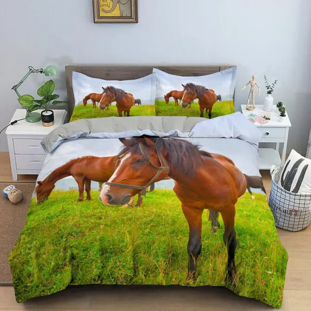 Grassland Animal Horse Quilt Duvet Cover Set Home Textiles Twin Soft Bed Linen