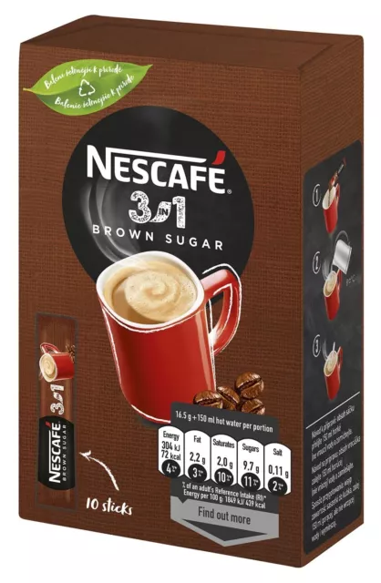 Nescafe 3 in 1 Coffee: Brown Sugar Instant coffee sticks ON THE GO-FREE SHIPPING