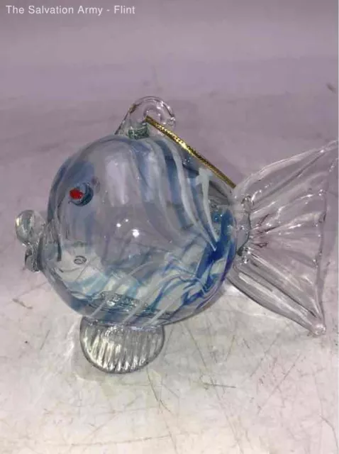 Clear Blue Hand Blown Art Glass Decorative Collectible Fish Ornament