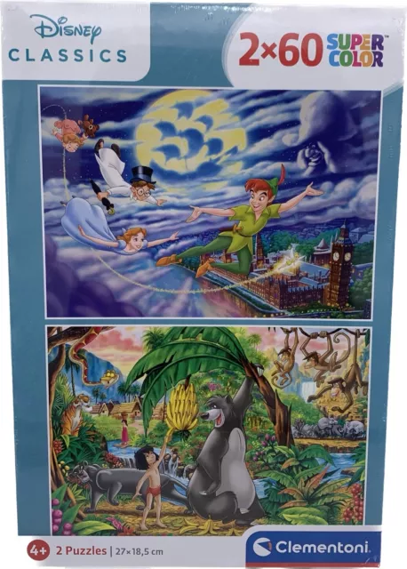 Disney Classics Puzzle Peter Pan & Das Dschungelbuch 2x60 Teile für Kinder Cleme