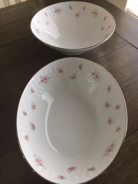 SET OF 2 SERVING BOWLS By Noritake Japan “Mabel” 6357 1 Round 1 Oval