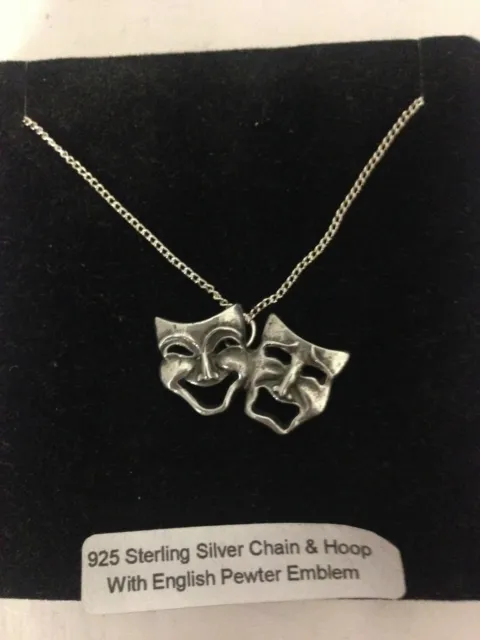 Comedy & Tragedy R139 Emblem on a 925 Sterling Silver Necklace 16,18,20,26,30