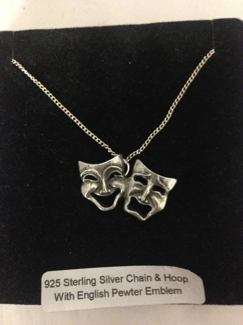 Comedy & Tragedy R139 Emblem on a 925 Sterling Silver Necklace 16,18,20,26,30 Comedy & Tragedy R139 Emblem on a 925 Sterling Silver Necklace 16,18,20,26,30