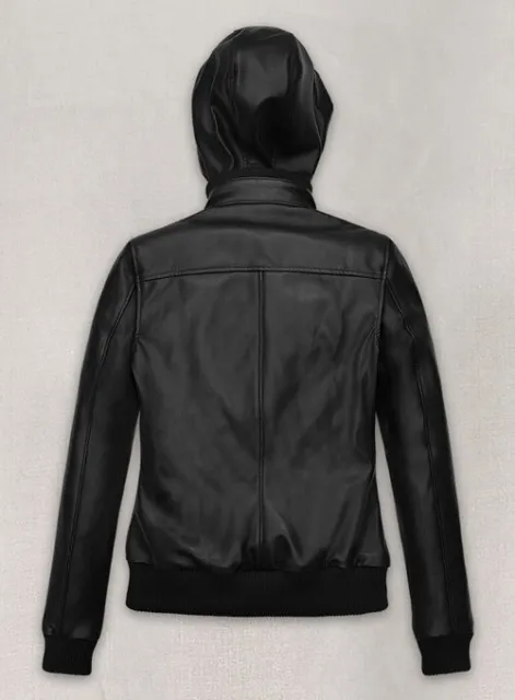 Symphony Capuche Amovible Blouson Veste Cuir Style Noir Véritable Napa Agneau 2