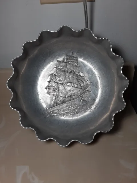 Vintage Federal Silver Co. Hand Wrought 9" bowl  masted Sailing Ship