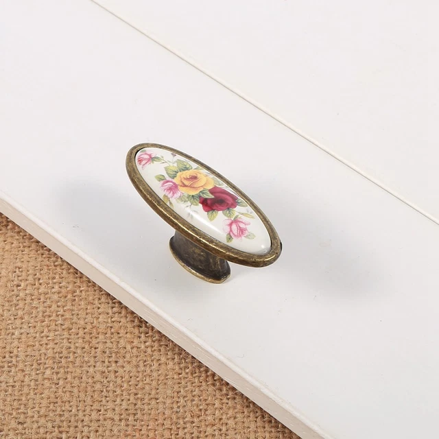 Flower Ceramic Bronze DIY Door Handles Cabinet Cupboard Drawer Knobs Pull HOT