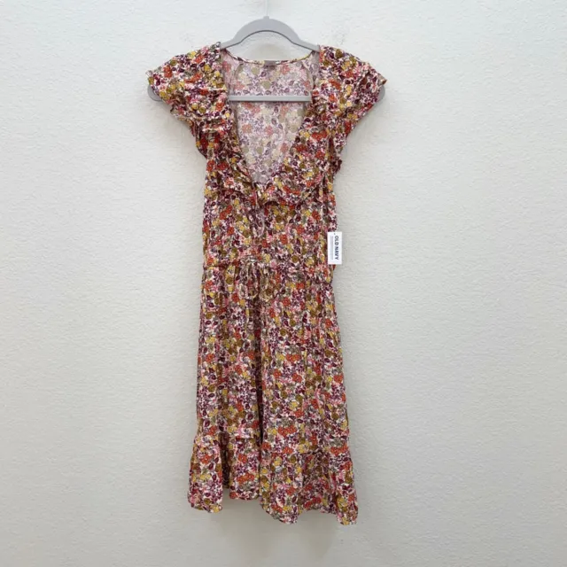 Old Navy Waist Defined Floral Flutter Sleeve Rayon Dress Womens size Small NEW