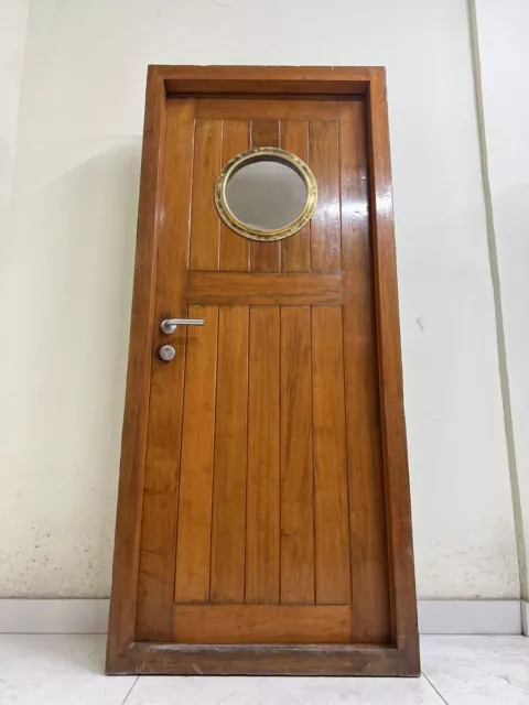 Big Size Marine Antique Ship Vintage Wooden Door with Brass Porthole Window