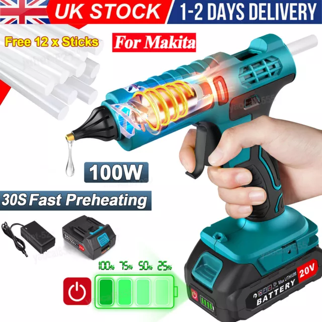 100W Cordless Hot Melt Glue Gun Sticks Gun with 12 Pc Glue Stick for Makita 21V
