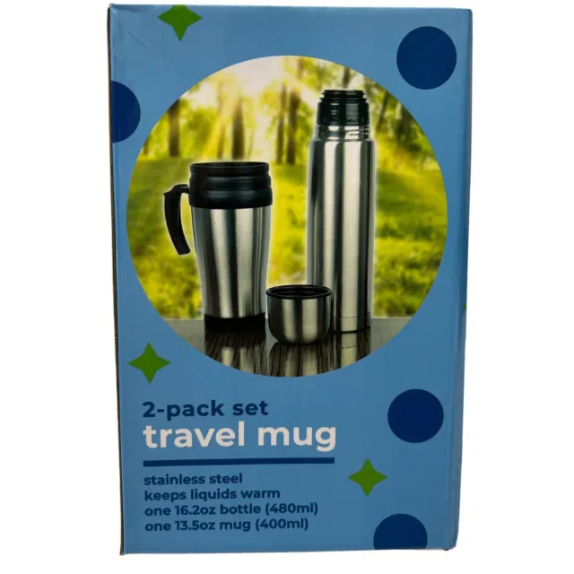 NEW SEALED~ 2-Pack set travel mug stainless steel set ~ That Keeps Liquids Warm