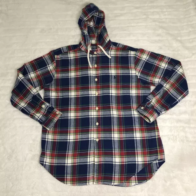 Vintage Polo Ralph Lauren Hoodie Flannel Jacket Button Up Men’s Large Plaid