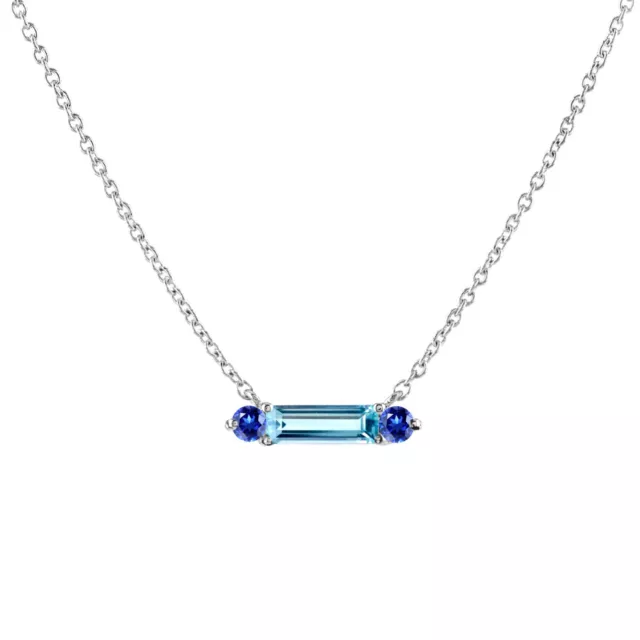 Solid 18K Gold Three Stone Necklace With Natural Blue Sapphire And Aquamarine