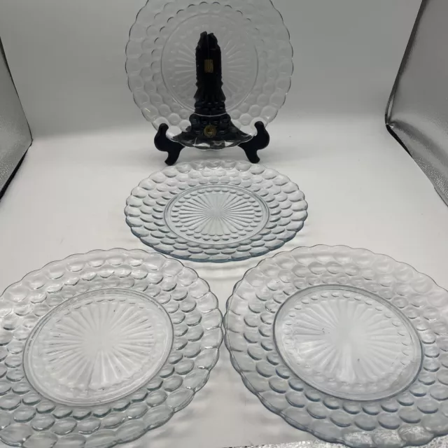 Vintage Anchor Hocking Set Of 4 Blue Bubble Glass 9-1/2” Dinner Plates 2