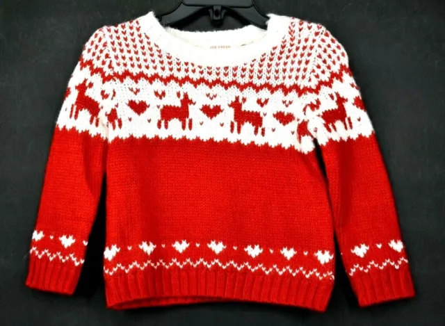 Joe Fresh Baby Red Crewneck Long Raglan Sleeves Fair Isle Holiday Sweater 12-18m