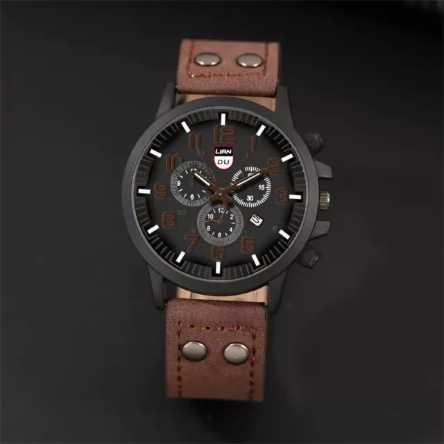 Luxury Men's Casual Leather Quartz Watch Male Military Calendar Wristwatch 2