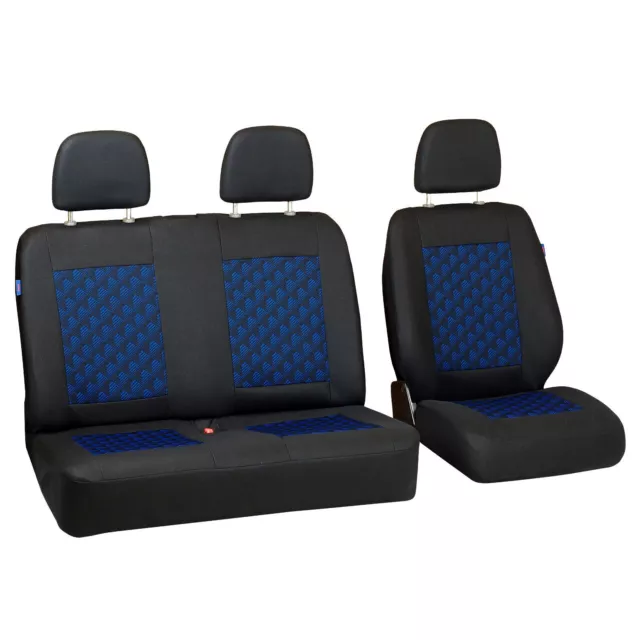 Negro Azul Efecto 3D Funda de Asiento Mitsubishi Canter Cubierta Coche Kit 1+2