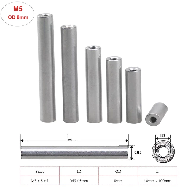 M5 / OD 8mm Aluminum Round Threaded Sleeve Standoff Spacers Long Nuts Connector