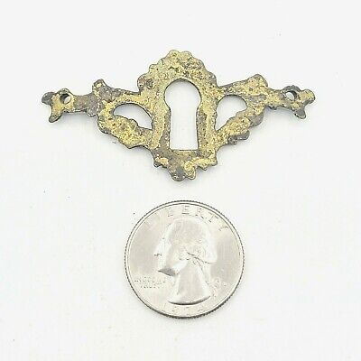 Vintage Ornate Solid Brass Skeleton Key hole Escutcheon Salvage Hardware 2 1/4" 3