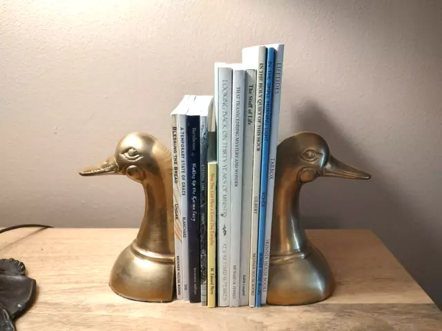 Vintage Leonard Brass MCM Goose Mallard Duck Bookends Home Cabin Lodge