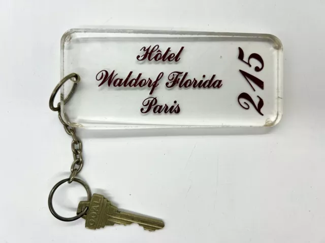 VINTAGE RARE Waldorf Florida PARIS HOTEL KEY w ORIGINAL Lucite FOB ROOM 215