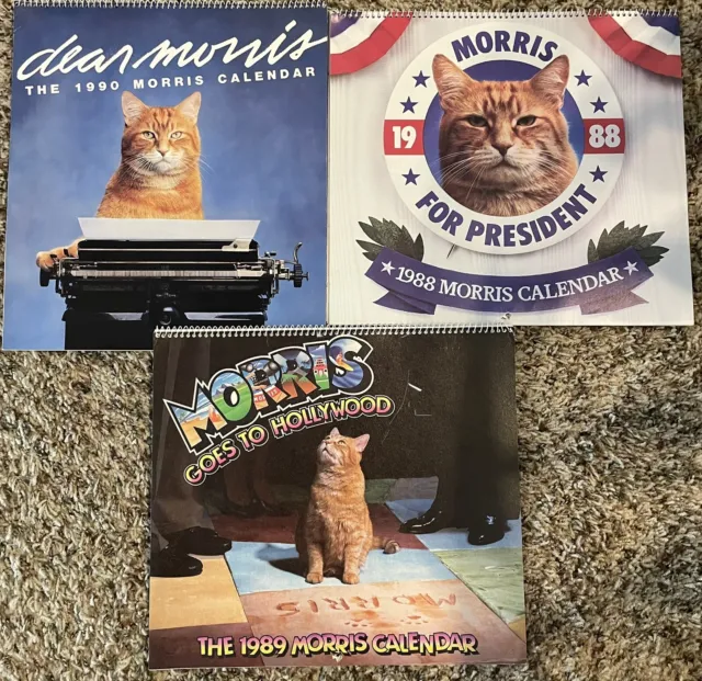 3 Vintage Morris The Cat Calendars From 9-Lives Cat Food 1988-1990