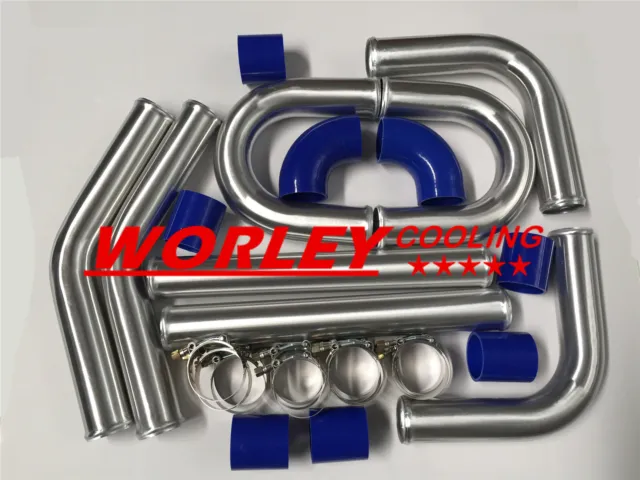 2.5" 64mm Aluminum Universal Intercooler Turbo Piping pipe Kit + Blue hose kit