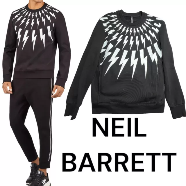 NEIL BARRETT Fair-Isle Thunderbolt Sweatshirt Slim Fit Regular Length XS BLACK