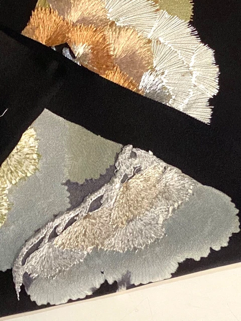 Vintage Japanese Kimono Silk Fabric, Black Matsu Tomesode Long Panel,161cm-23 2