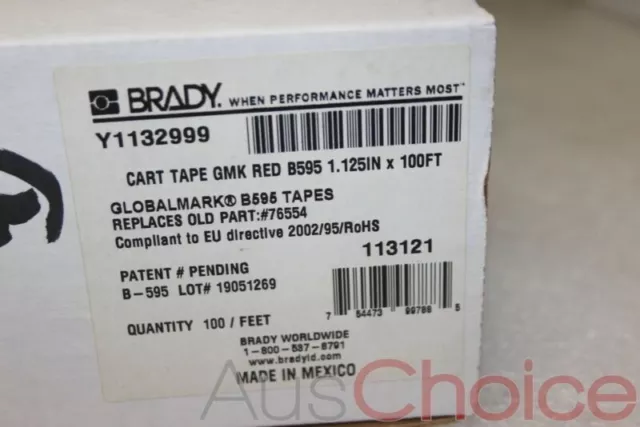 BRADY GlobalMark Vinyl Label Tape Roll Cartridge 1.125in x100ft RED 1.125” - New 3