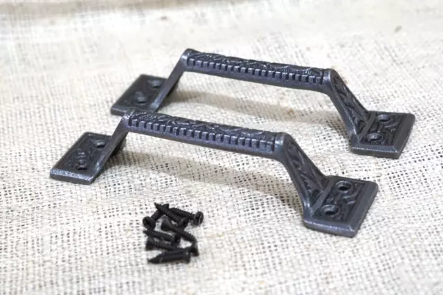 2 Cast Iron Handles Gate Pull Shed Door Handle Drawer Pulls 6 1/4" Vintage Style