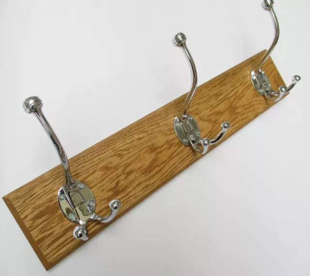 In 7 sizes SOLID OAK WOODEN SOLID BRASS HAT & COAT HOOKS RAIL RACK BOARD CD87