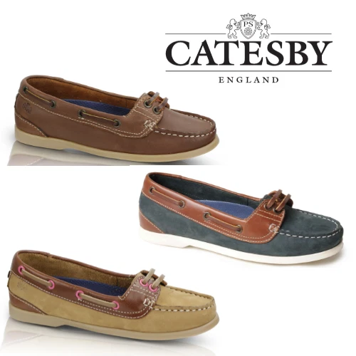 Catesby Ladies Pixie Boat Shoes Nubuck Leather Lace Up Deck Casual Moccasin