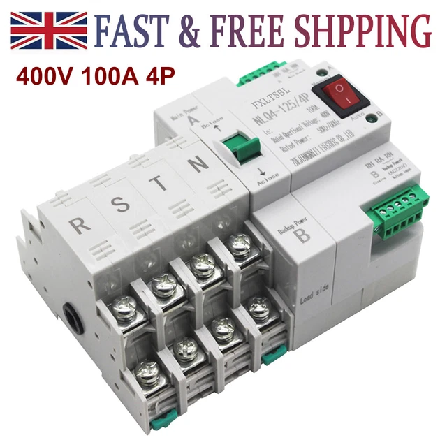 100A 4 POLE ATS Dual Power Automatic Transfer Switch Changeover Circuit ...