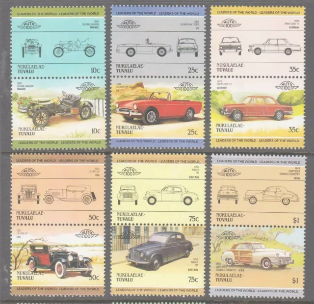 NUKULAELAE -TUVALU 1985 Automobiles set 6 pairs stamps.Mint unhinged.