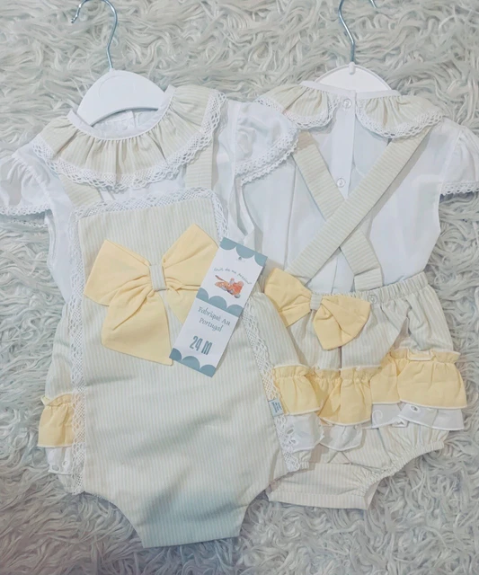 NEW spanish romany Baby Girl lemon frilly romper dress Outfit Set 12M 18M 24M