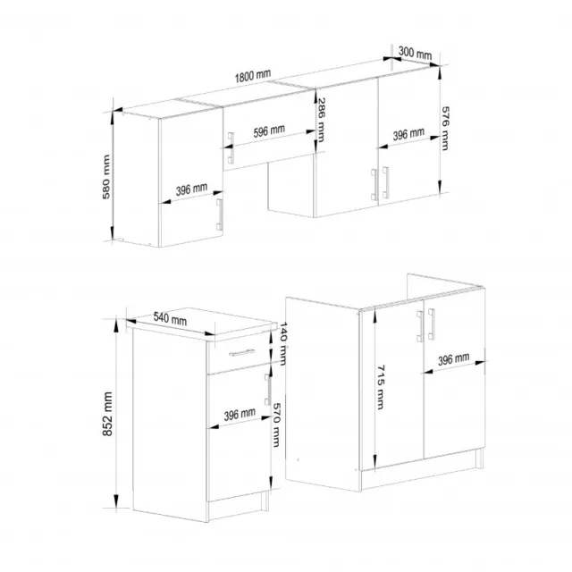 Cucina Lineare 180 Cm Moderna Componibile Rovere Effetto Legno Tania 3