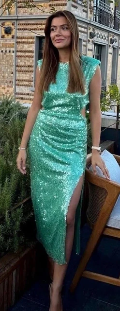 zara green sequin midi dress Trendy ZARA WOMAN NWT SS24 MOSS GREEN SEQUIN MIDI DRESS ALL SIZES 1067/450 2024