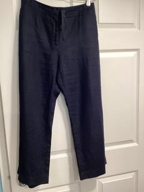 Ann Taylor Navy Blue Linen Cropped ? Pants Sz 16 Drawstring Pockets